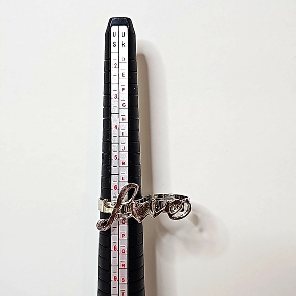 ❤️Large Silver Love Custom Ring with 2 Finger Adjustable Bands. Size: OS - Picture 8 of 11